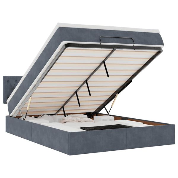 vidaXL Османска легло с матрак и LED, тъмносиво, 140x190 см, кадифе