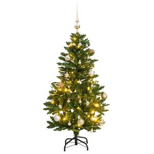 vidaXL Изкуствена коледна елха с шарнири, 150 LED и топки, 120 см