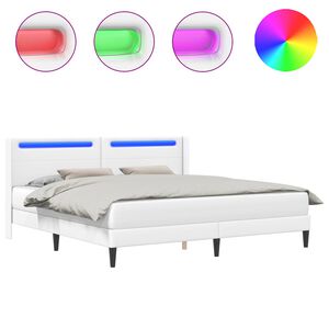 vidaXL Рамка за легло с LED ленти Бяло 180 x 200 cm Изкуствена