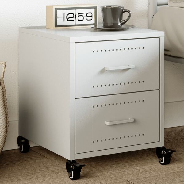 vidaXL Нощно шкафче, бял, 36x39x43,5 см, стомана