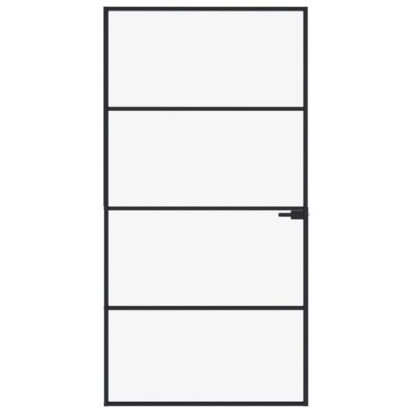 vidaXL Интериорна врата черна 102x201,5 см закалено стъкло и алуминий