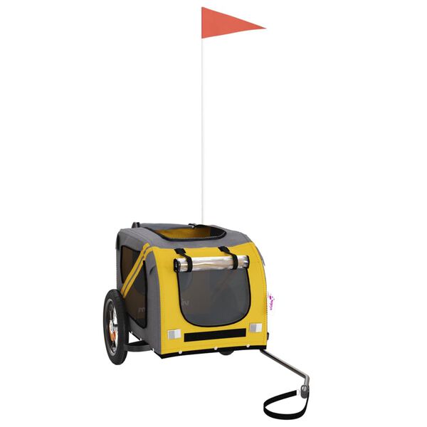 vidaXL Ремарке за колело за любимци жълт и сив Оксфорд плат и желязо