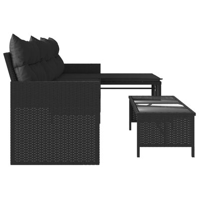 vidaXL Градински диван с маса и възглавници, ъглов, черен полиратан