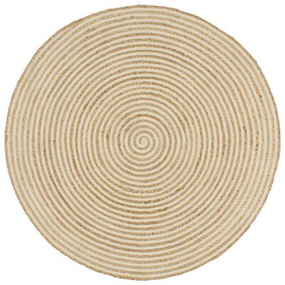 vidaXL Ръчно тъкан килим от юта, дизайн на спирали, бял, 90 см