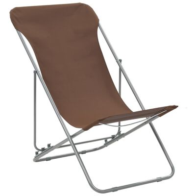 vidaXL Сгъваеми плажни столове, 2 бр, стомана и оксфорд тъкан, кафяви