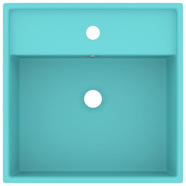 vidaXL Мивка преливник лукс квадрат светлозелен мат 41x41 см керамика