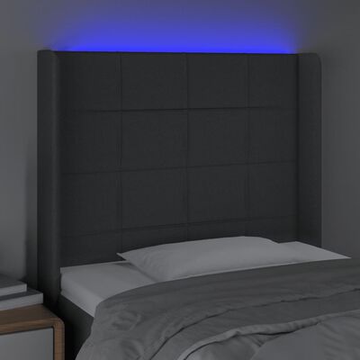 vidaXL LED горна табла за легло, тъмносива, 93x16x118/128 см, плат