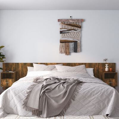 vidaXL Горна табла за легло с шкафчета, опушен дъб, инженерно дърво