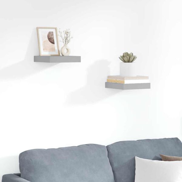 vidaXL Окачени стенни рафтове, 2 бр, сиви, 23x23,5x3,8 см, МДФ