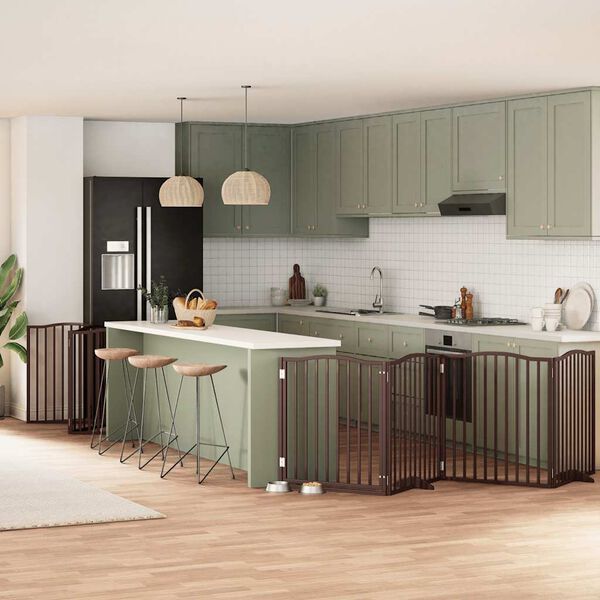 vidaXL Сгъваема преграда за куче с врата 12 панела кафяв 960 см топола