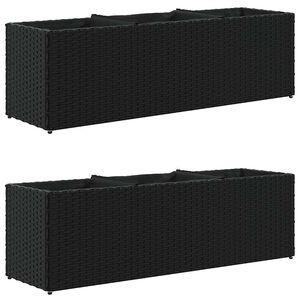 vidaXL Градински плантери с 3 саксии 2 бр черни 105x30x32 см полиратан