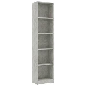 vidaXL 5-етажна библиотека, бетонно сив, 40x24x175 см, инженерно дърво