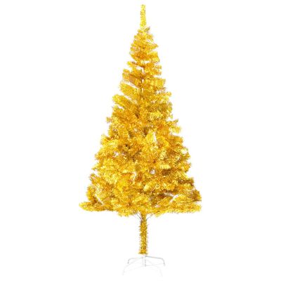 vidaXL Изкуствена осветена коледна елха със стойка златиста 240 см PET