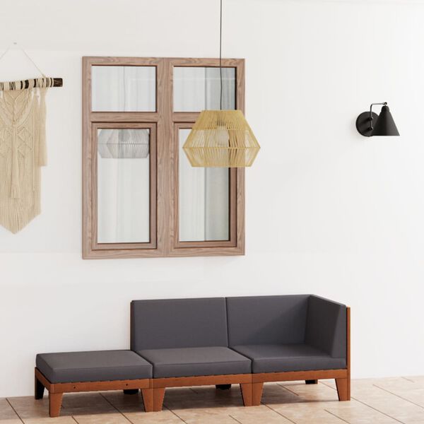 vidaXL Градински лаундж комплект с възглавници, 3 части, акация масив