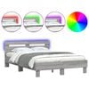 vidaXL Рамка за легло с табла и LED, сив сонома, 135x190 см