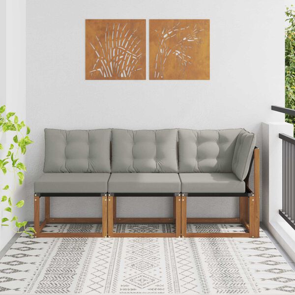 vidaXL Външен среден и ъглов диван с възглавница 3 Брой Естествен