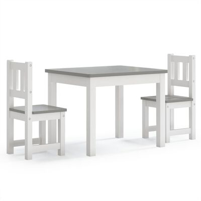 vidaXL Детски комплект от 3 части маса и столове бяло и сиво МДФ
