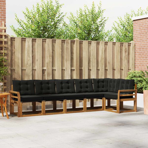 vidaXL Комплект дивани за открито 6 pcs Естествено и черно
