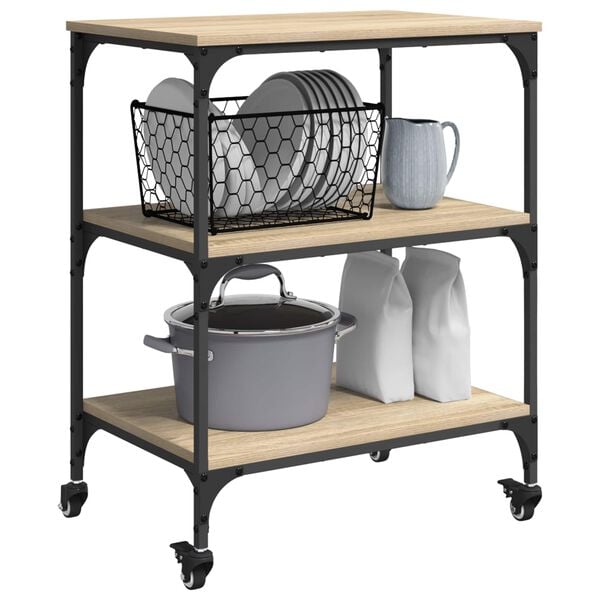 vidaXL Кухненска количка Сонома дъб 60 x 41 x 76 см Инженерно дърво