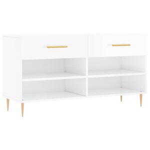 vidaXL Пейка за обувки, бял гланц, 102x35x55 см, инженерно дърво