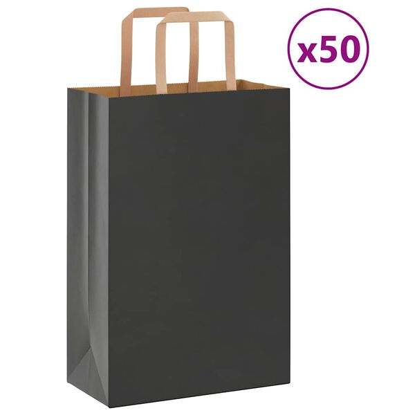 vidaXL Хартиени торбички 50 бр с дръжки черни 21x11x31 см