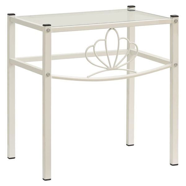 vidaXL Нощно шкафче, бяло и прозрачно, 42,5x33x44,5 см, метал и стъкло