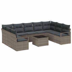 vidaXL Комплект дивани с възглавница 10 pcs Сив полиратан