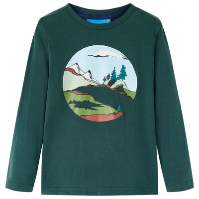 Детска тениска с дълъг ръкав, тъмнозелена, 92