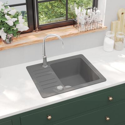 vidaXL Гранитна кухненска мивка с едно корито, сива