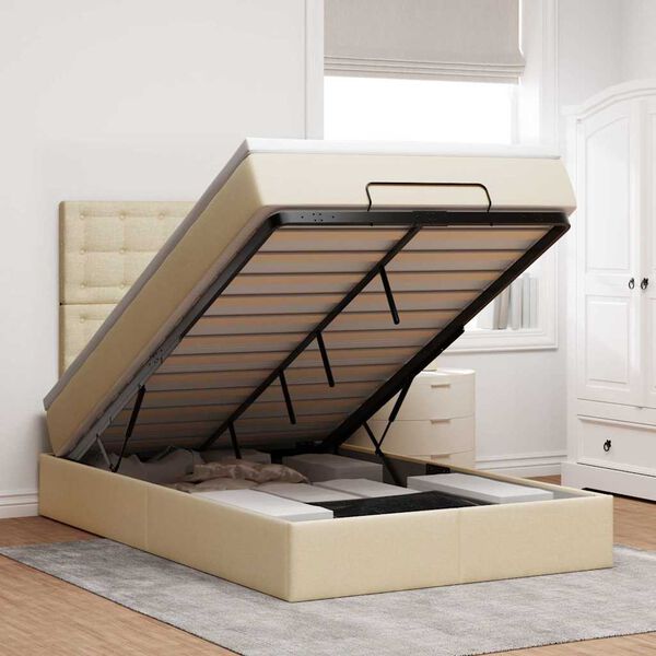 vidaXL Османска легло с матрак, кремаво, 120x200 см, плат