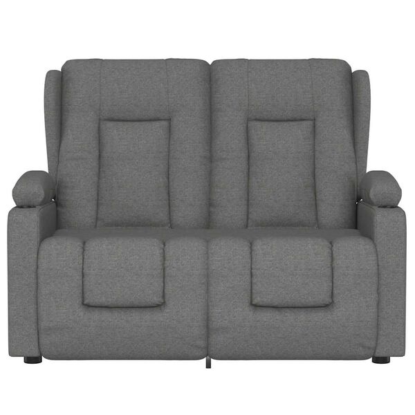 vidaXL 2-местен масажен реклайнер с държачи за чаши светлосив текстил