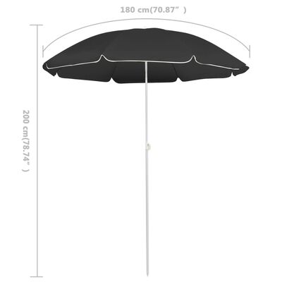 vidaXL Градински чадър със стоманен прът, антрацит, 180 см