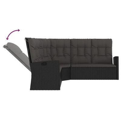 vidaXL Наклоняем ъглов диван с възглавници, черен полиратан