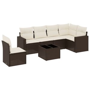 vidaXL Градински комплект с възглавници, 7 части, кафяв, полиратан