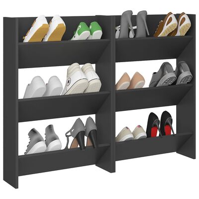 vidaXL Стенни шкафове за обувки, 2 бр, сиво, 60x18x90 см, ПДЧ