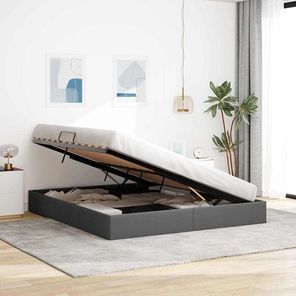 vidaXL Легло с място за съхранение Тъмен сив 160 x 200 cm текстил