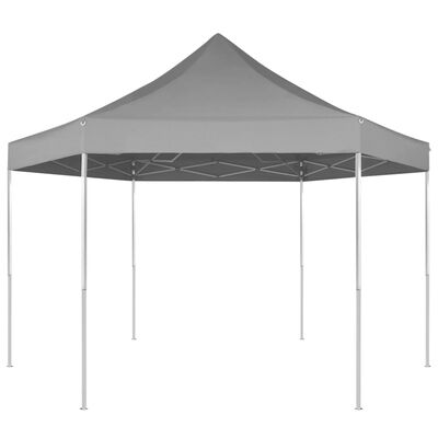 vidaXL Шестоъгълна pop-up сгъваема шатра, сива, 3,6x3,1 м