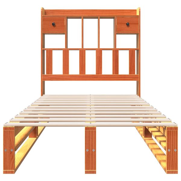 vidaXL Легло с етажерка за книги, без матрак, 100x200 см, бор масив