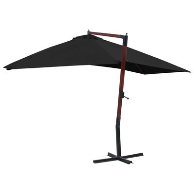 vidaXL Окачен чадър с дървен прът, 400x300 см, черен