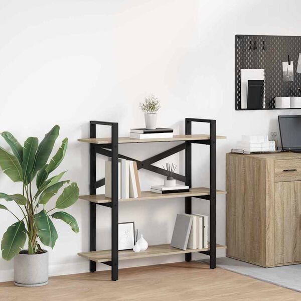 vidaXL Рафт за книги Сонома дъб 100 x 33,5 x 102 см Инженерно дърво