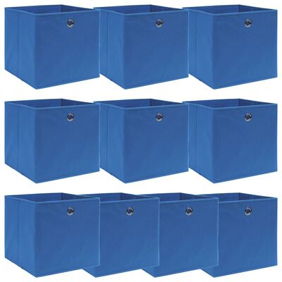 vidaXL Кутии за съхранение 10 бр сини 32x32x32 см плат