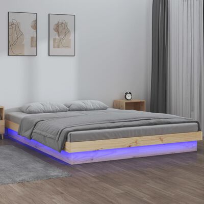 vidaXL Рамка за легло с LED осветление 160x200 см масивно дърво