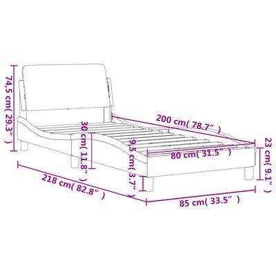 vidaXL Рамка за легло с табла, светлосива, 80x200 см, кадифе