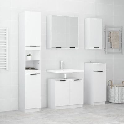 vidaXL Комплект шкафове за баня от 5 части инженерно дърво Бял гланц