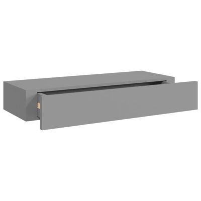 vidaXL Стенен рафт с чекмедже, сив, 60x23,5x10 см, МДФ