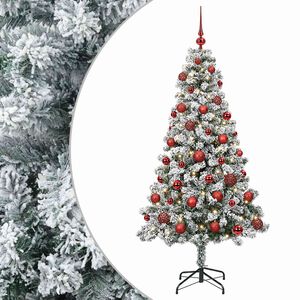 vidaXL Изкуствена коледна елха с топки 120 см 150 LED светодиода