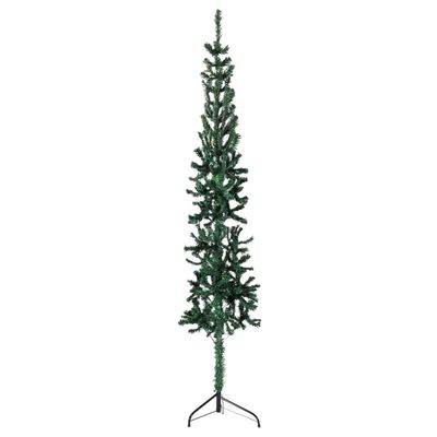 vidaXL Тънка изкуствена половин коледна елха със стойка зелена 150 см