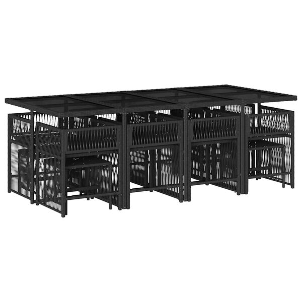 vidaXL Външен трапезен комплект 13 части с възглавници черен полиратан