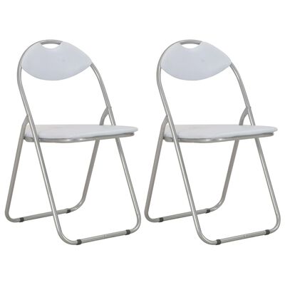 vidaXL Сгъваеми трапезни столове, 2 бр, бели, изкуствена кожа