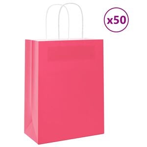 vidaXL Хартиени торбички 50 бр с дръжки розови 32x22x28 см
